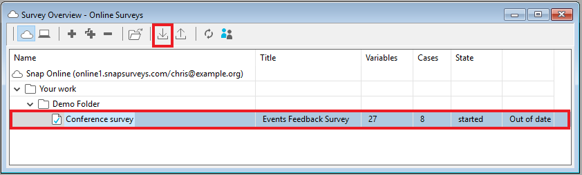 Download the selected survey from Snap Online