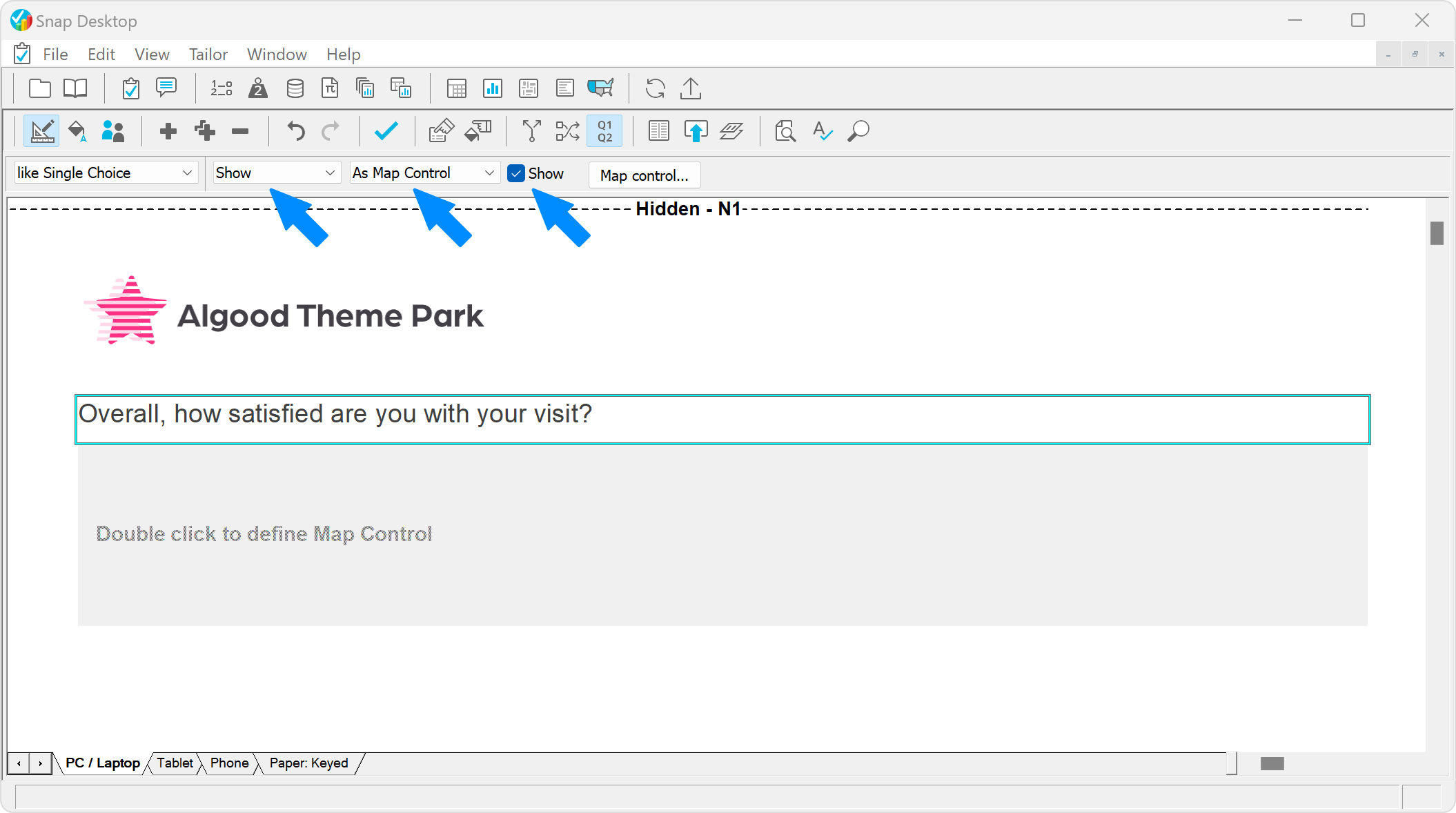 Snap XMP Desktop screenshot, creating a Map Control