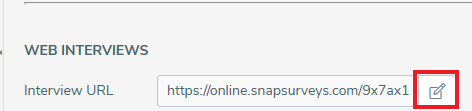 Interview URL field with a red box highlighting the Edit interview URL icon