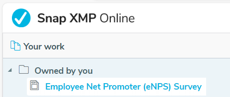 A section of Your work in Snap XMP Online showing the Employee Net Promoter (eNPS) Survey template